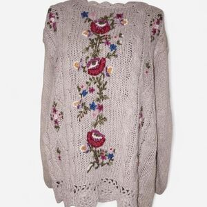 Bobbie Brooks Women's Hand Knitted Embellished Floral Sweater